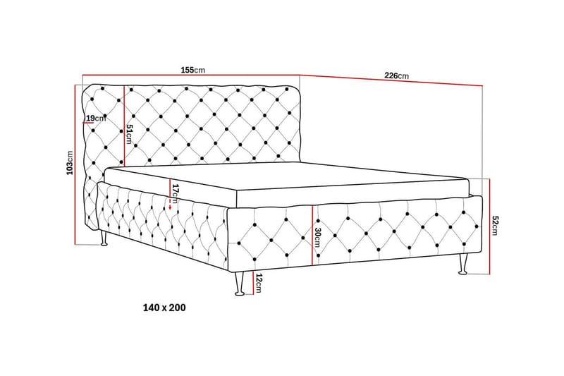 Chesterfield Komplet Sengesæt Sengeramme med Madras 140x200 cm - Grå - Møbler - Senge - Komplet sengepakke