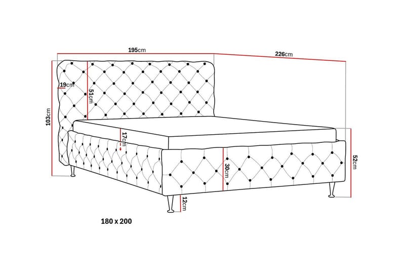 Chesterfield Komplet Sengesæt Sengeramme med Madras 180x200 cm - Sort - Møbler - Senge - Komplet sengepakke