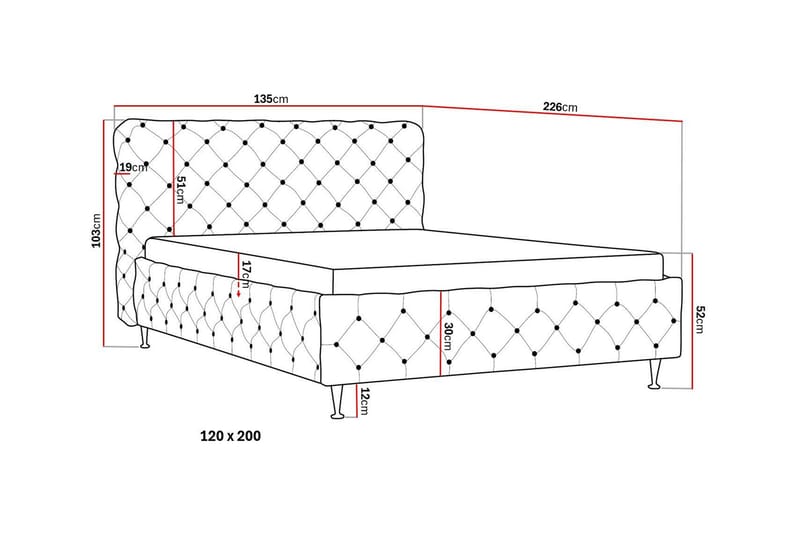 Chesterfield Komplet Sengesæt  Sengeramme med Madras120x200 cm - Grå - Møbler - Senge - Komplet sengepakke