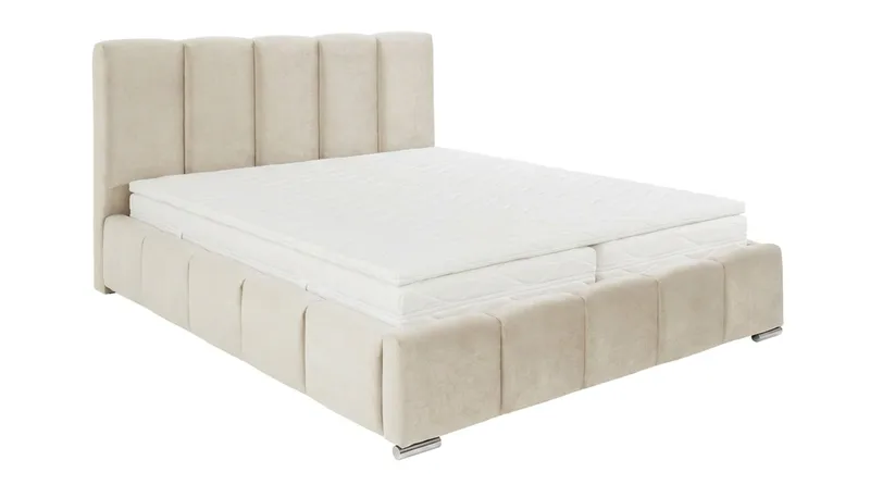 Cleaton sengeramme 160x200 cm med opbevaring, HVILA fjedermadras og topmadras i memoryskum med vaskbart betræk, Beige/Hvid