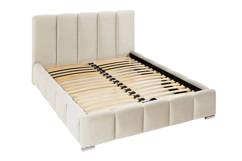 Cleaton sengeramme 160x200 cm med opbevaring, HVILA fjedermadras og topmadras i memoryskum med vaskbart betræk - Beige/Hvid - Møbler - Senge - Komplet sengepakke