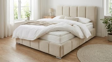 Cleaton sengeramme 180x200 cm med opbevaring, HVILA pocketfjedermadras og topmadras i polyesterskum vendbar sommer- & vinterside og vaskbart betræk - Grå/Hvid - Møbler - Senge - Komplet sengepakke