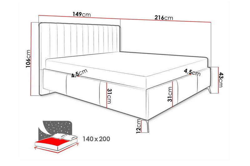 Derry Sengeramme 140x200 cm - Mørkegrå - Sengeramme & sengestel