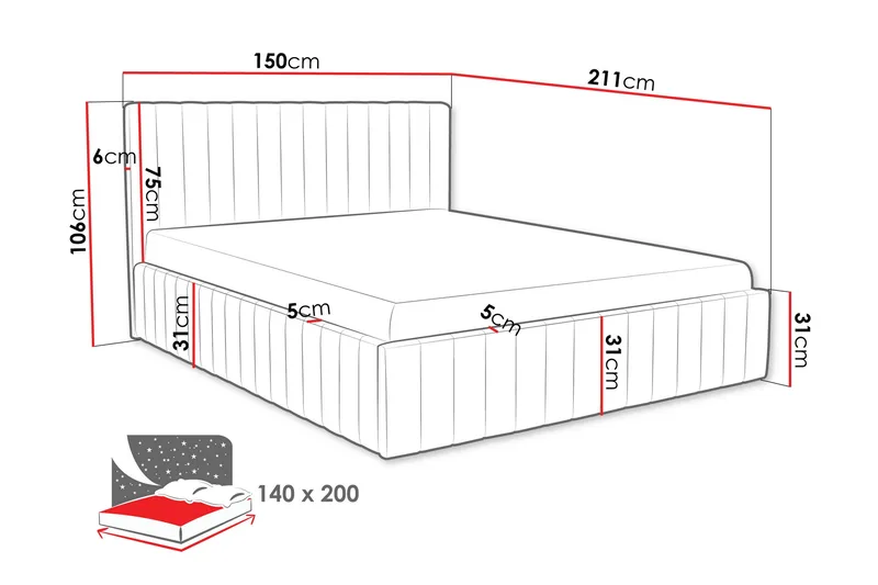 Desio Opbevaringsseng 140x200 cm - Lyserød - Møbler - Senge - Sengeramme & sengestel