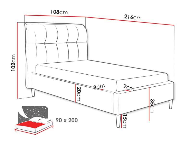 Deyros Sengeramme 90x200 cm - grå - Møbler - Senge - Sengeramme & sengestel