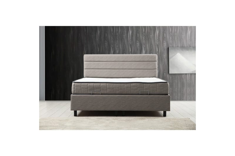 Dobbeltmadras, Base & Sengegærde Sonyi Sæt Lysegrå - 140 x 114 x 200 cm - Møbler - Senge - Sengeramme & sengestel