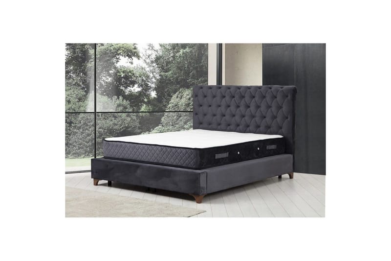 Dobbeltmadras, Base & Sengegærde Subra Sæt (160 x 200 cm) Antracit - Antracit - Møbler - Senge - Komplet sengepakke