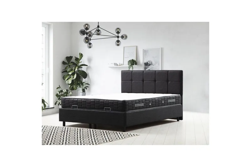 Dobbeltmadras, Base & Sengegærde Sudalmuni Sæt Antracit - 150 x 114 x 200 cm - Møbler - Senge - Komplet sengepakke