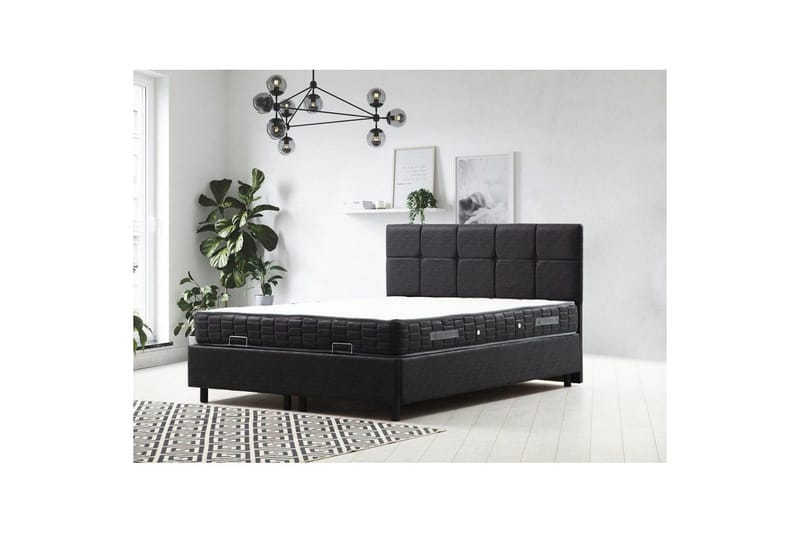 Dobbeltmadras, Base & Sengegærde Sudalmuni Sæt Antracit - 150 x 114 x 200 cm - Møbler - Senge - Komplet sengepakke