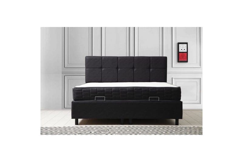 Dobbeltmadras, Base & Sengegærde Sudalmuni Sæt Antracit - 160 x 114 x 200 cm - Møbler - Senge - Komplet sengepakke