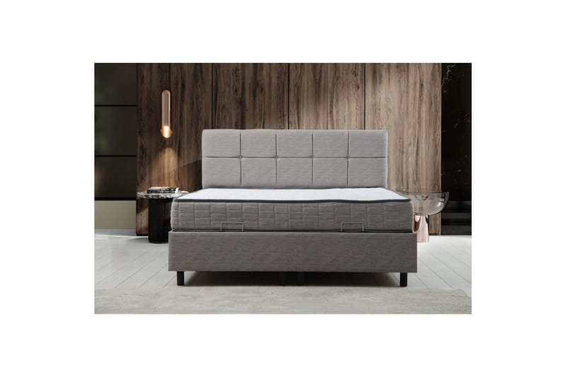 Dobbeltmadras, Base & Sengegærde Sudalmuni sæt lysegrå - 150 x 107 x 204 cm - Møbler - Senge - Komplet sengepakke