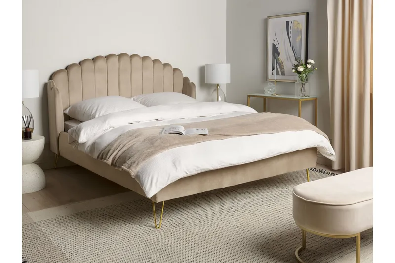 Dobbeltseng 160 x 200 cm fløjl taupe AMBILLOU - Møbler - Senge - Sengeramme & sengestel