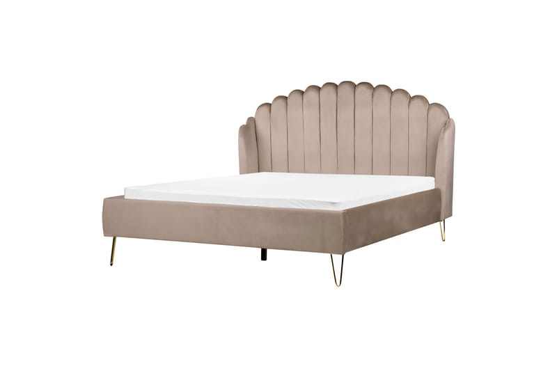 Dobbeltseng 160 x 200 cm fløjl taupe AMBILLOU - Møbler - Senge - Sengeramme & sengestel