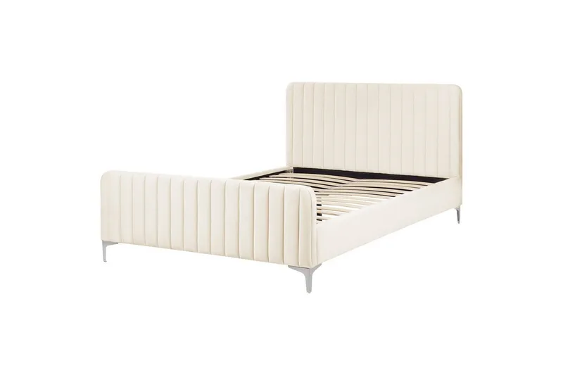 Dobbeltseng Lunan med lamelbund Beige-Sølv, 140x200 cm - Beige-Sølv, 140x200 cm - Møbler - Senge - Dobbeltsenge