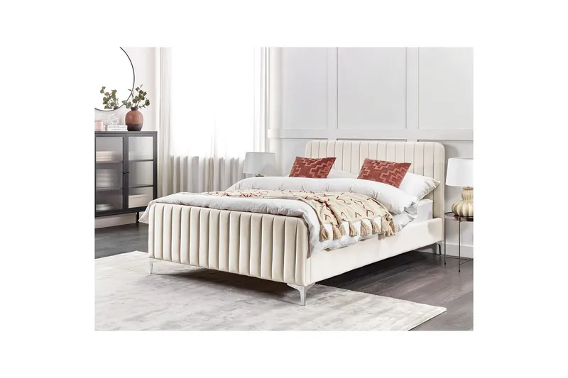 Dobbeltseng Lunan med lamelbund Beige-Sølv, 140x200 cm - Beige-Sølv, 140x200 cm - Møbler - Senge - Dobbeltsenge
