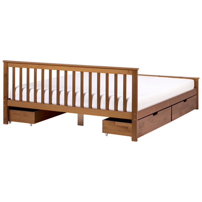 Dobbeltseng med 4 skuffer Olendon 180x200 - Brun - Møbler - Senge - Sengeramme & sengestel