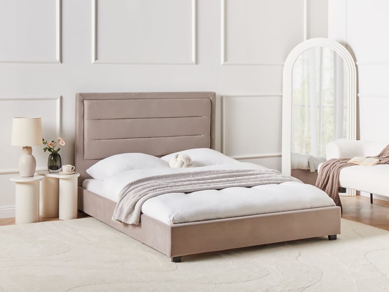 Dobbeltseng med lamelramme Rouen 140x200 cm - Taupe - Møbler - Senge - Sengeramme & sengestel