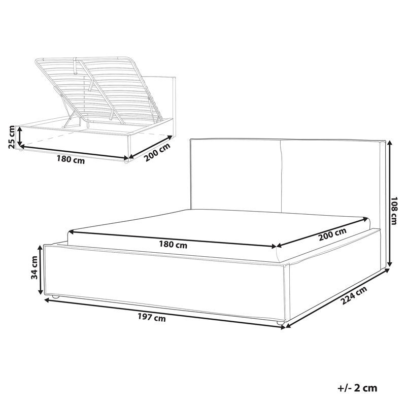 Dobbeltseng Moissac 180x200 cm - Sort - Møbler - Senge - Sengeramme & sengestel
