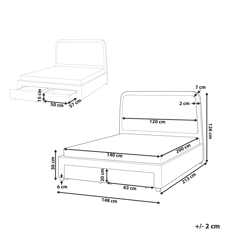 Dobbeltseng Sardent 140x200 - Off-White - Møbler - Senge - Sengeramme & sengestel