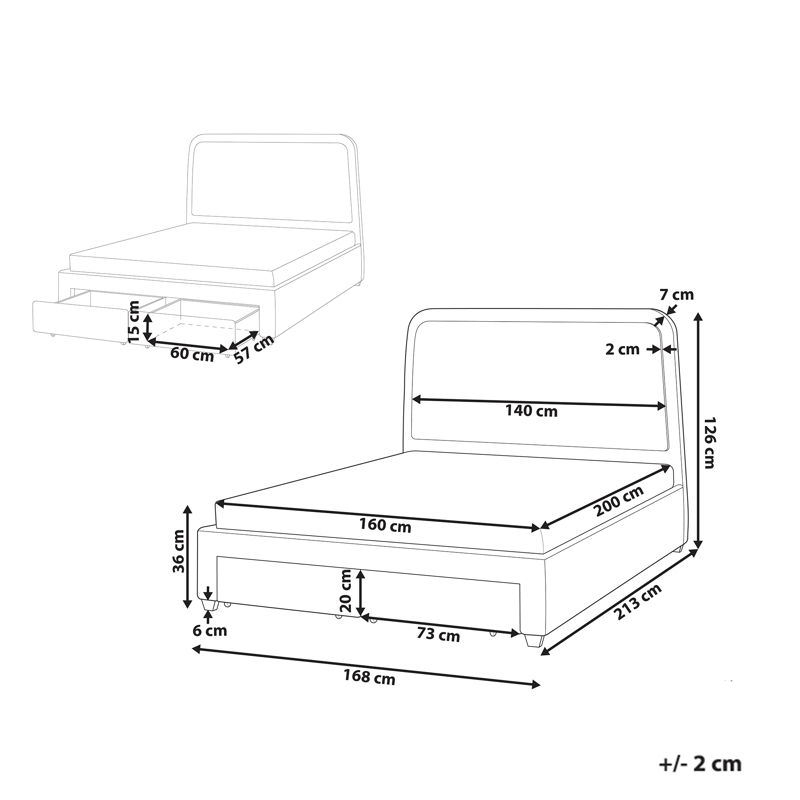 Dobbeltseng Sardent 160x200 - Off-white - Møbler - Senge - Sengeramme & sengestel