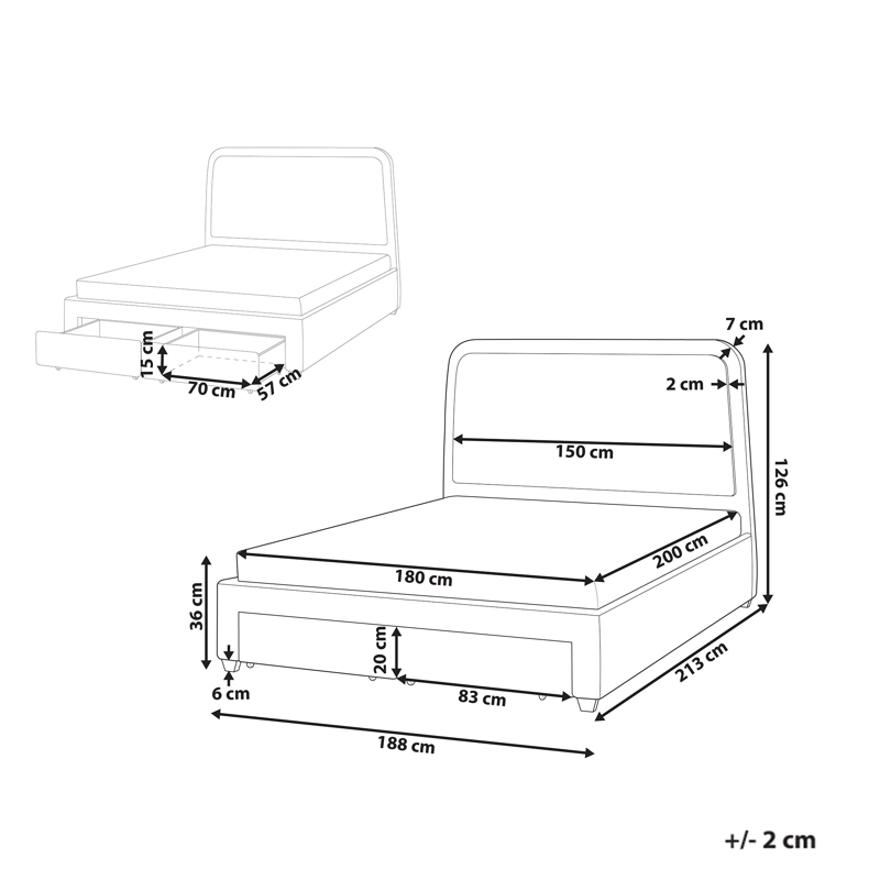 Dobbeltseng Sardent 180x200 - Off-White - Møbler - Senge - Sengeramme & sengestel