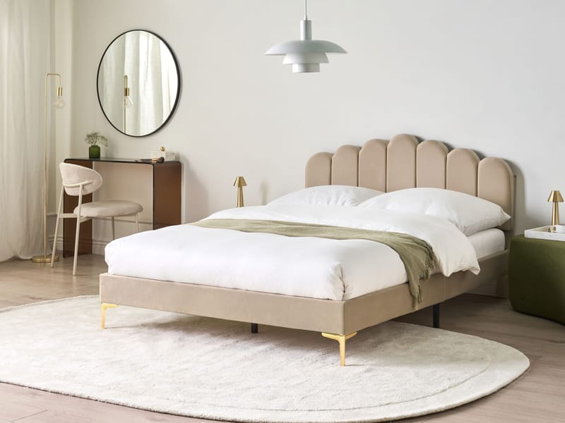 Dobbeltseng Sauvian 140x200 cm - Taupe - Møbler - Senge - Sengeramme & sengestel