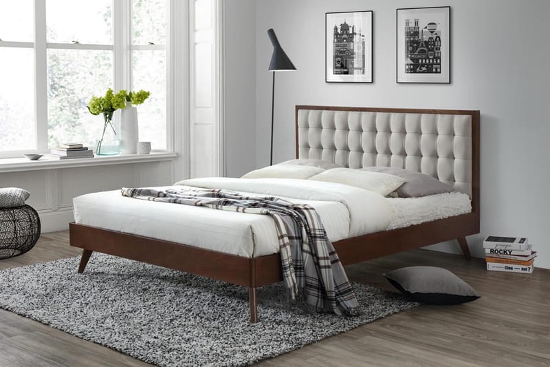Solomo Rammeseng 160x200 - Beige/Valnød - Møbler - Senge - Boxmadras & boxseng