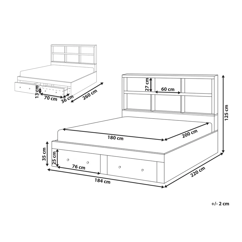 Dobbeltseng Tarare 180x200 - Hvid - Møbler - Senge - Sengeramme & sengestel