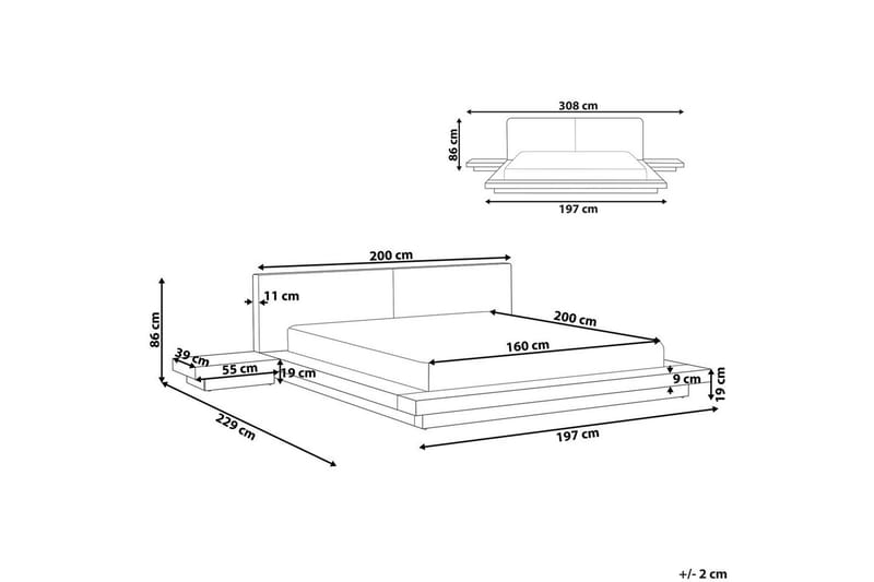Dobbeltseng Zen med LED-belysning Mørkt træ-hvid, 160x200 cm, kunstlæder, Mørkt træ-hvid, 160x200 cm, kunstlæder