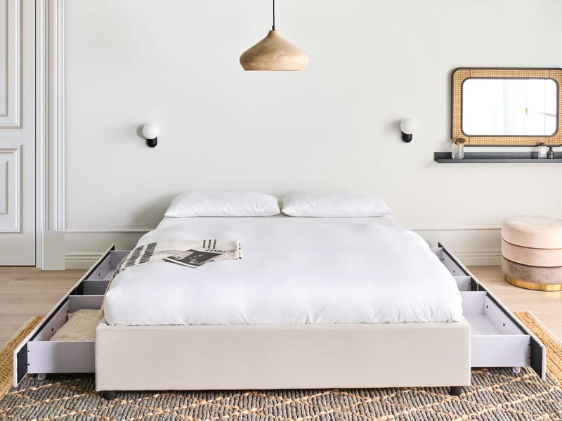 Dobbeltseng Prades 140x200 cm - Lysbeige - Møbler - Senge - Sengeramme & sengestel