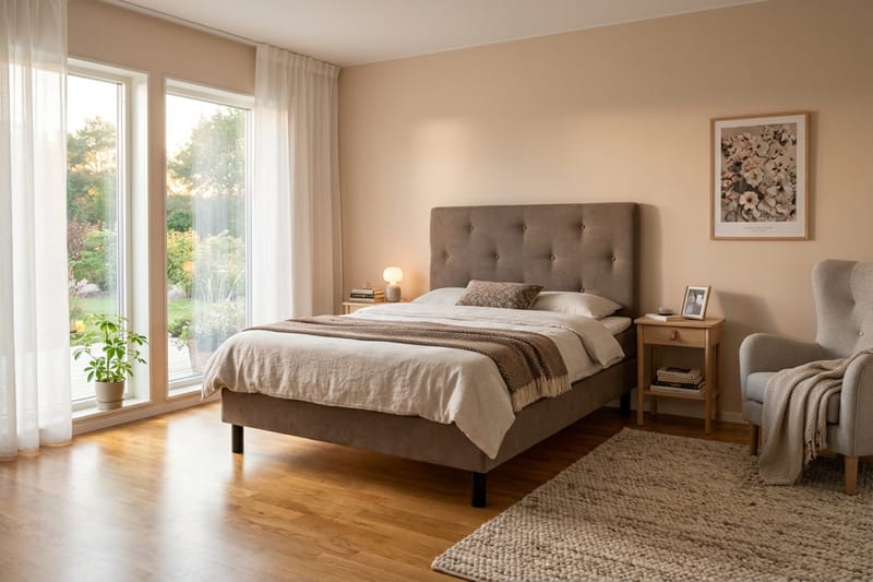 Dream komplet sengepakke 140x200 cm asymmetriske knapper - Brun - Møbler - Senge - Kontinentalsenge