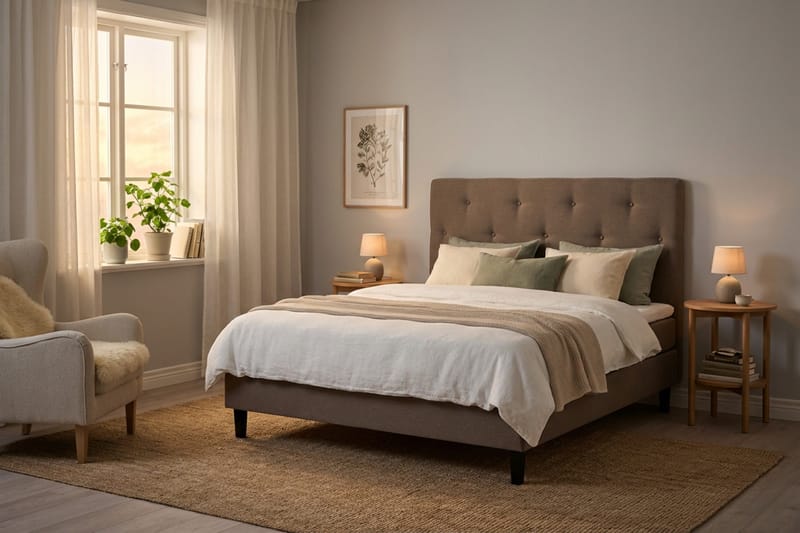 Dream komplet sengepakke 160x200 cm asymmetriske knapper - Brun - Møbler - Senge - Kontinentalsenge