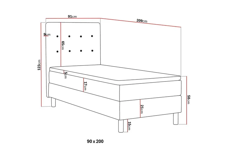 Dream komplet sengepakke 90x200 cm knapper - Sort - Møbler - Senge - Komplet sengepakke
