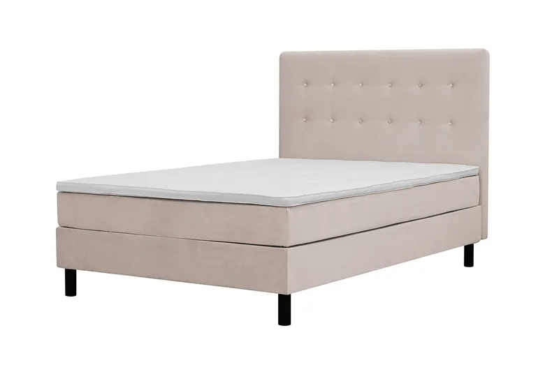 Dream Komplet Sengpakke med Knappet Sengegavl og Topmadras – Kontinentalseng 120x200 cm i Stof med Fasthedsgrad Medium - Beige - Møbler - Senge - Komplet sengepakke