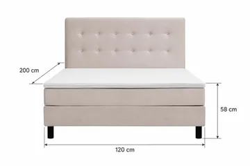 Dream Komplet Sengpakke med Knappet Sengegavl og Topmadras – Kontinentalseng 120x200 cm i Stof med Fasthedsgrad Medium - Beige - Møbler - Senge - Komplet sengepakke