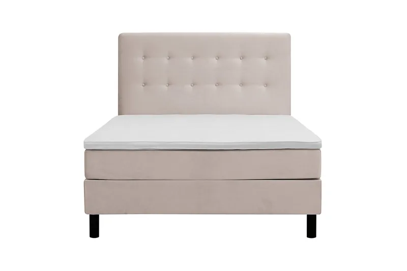 Dream Komplet Sengpakke med Knappet Sengegavl og Topmadras – Kontinentalseng 120x200 cm i Stof med Fasthedsgrad Medium, Beige