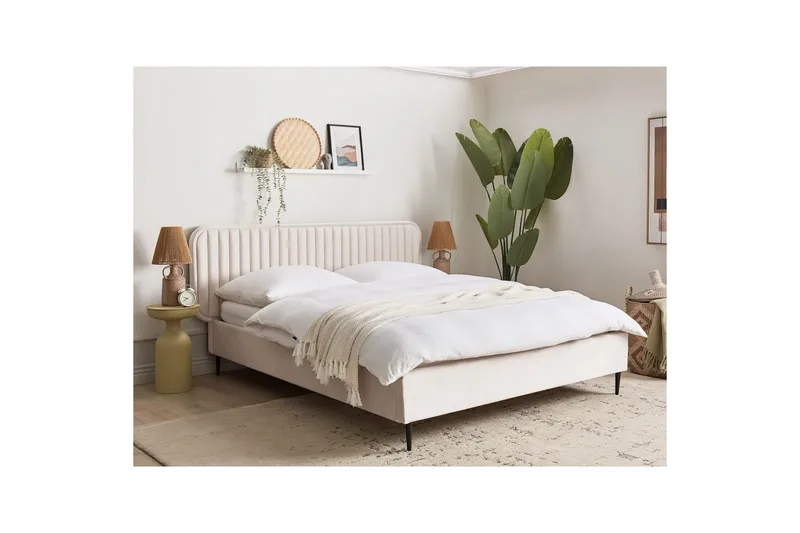 Dubbelsäng Beliani Brin med lamellram Beige-Svart, 140x200 cm Beige 160x200 - Møbler - Senge - Sengeramme & sengestel