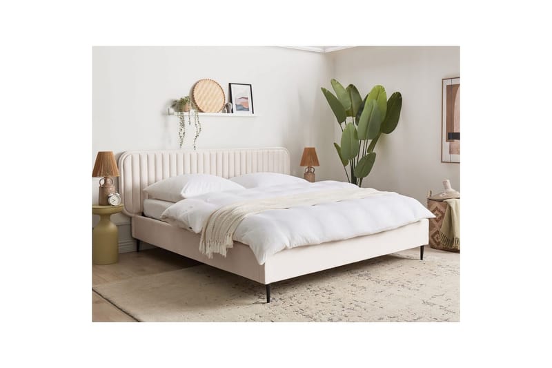 Dubbelsäng Beliani Brin med lamellram Beige-Svart, 140x200 cm Beige 180x200 - Møbler - Senge - Sengeramme & sengestel