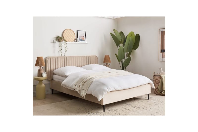 Dubbelsäng Beliani Brin med lamellram Beige-Svart, 140x200 cm Taupe 140x200 - Møbler - Senge - Sengeramme & sengestel