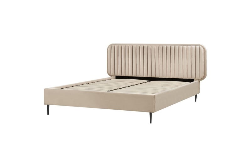 Dubbelsäng Beliani Brin med lamellram Beige-Svart, 140x200 cm Taupe 160x200 - Møbler - Senge - Sengeramme & sengestel
