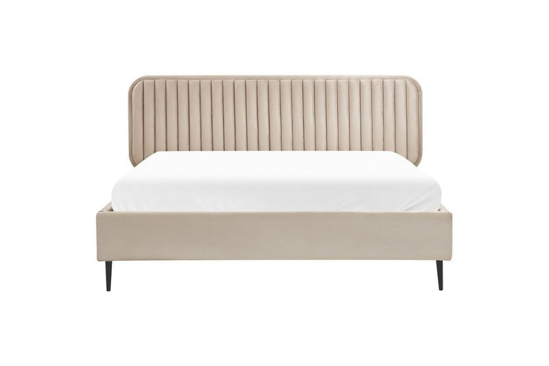 Dubbelsäng Beliani Brin med lamellram Beige-Svart, 140x200 cm Taupe 160x200 - Møbler - Senge - Sengeramme & sengestel