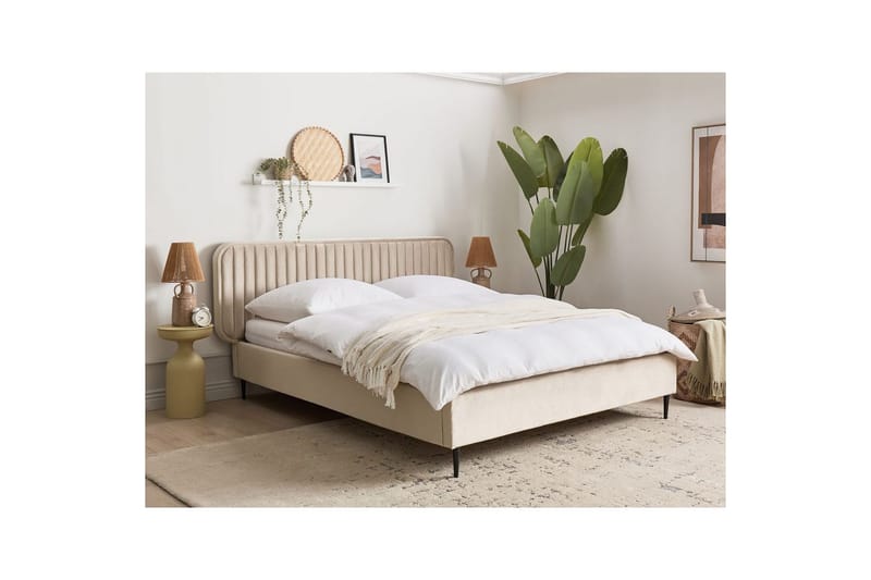 Dubbelsäng Beliani Brin med lamellram Beige-Svart, 140x200 cm Taupe 160x200 - Møbler - Senge - Sengeramme & sengestel