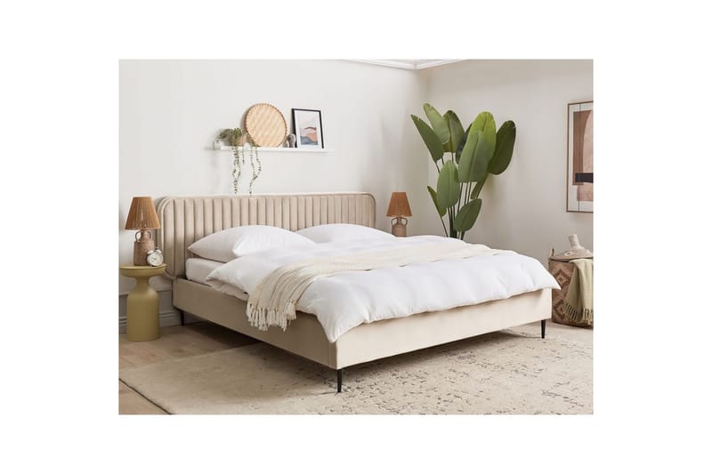 Dubbelsäng Beliani Brin med lamellram Beige-Svart, 140x200 cm Taupe 180x200 - Møbler - Senge - Sengeramme & sengestel