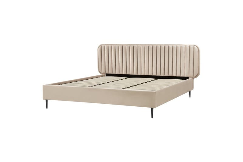Dubbelsäng Beliani Brin med lamellram Beige-Svart, 140x200 cm Taupe 180x200 - Møbler - Senge - Sengeramme & sengestel