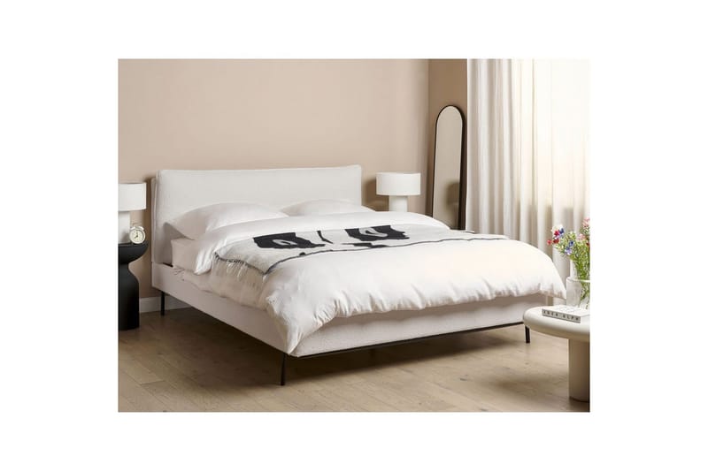 Dubbelsäng Beliani Corio med lamellram Beige-Svart, 140x200 cm White 160x200 - Møbler - Senge - Dobbeltsenge