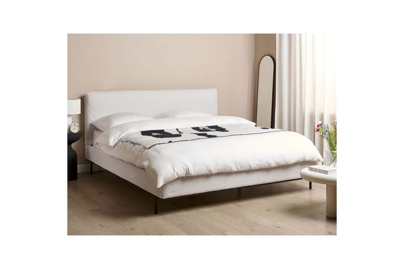 Dubbelsäng Beliani Corio med lamellram Beige-Svart, 140x200 cm White 180x200 - Møbler - Senge - Dobbeltsenge