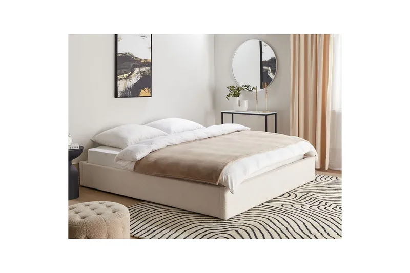 Dubbelsäng Beliani Dinan med lamellram Beige, 160x200 cm White 180x200 - Møbler - Senge - Sengeramme & sengestel