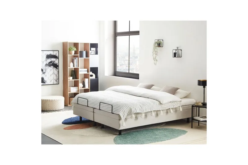 Dubbelsäng Beliani Duke II Beige-Svart, 160x200 cm Beige 160x200 - Møbler - Senge - Dobbeltsenge