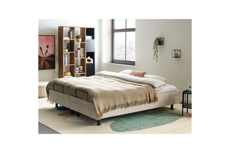 Dubbelsäng Beliani Duke II Beige-Svart, 160x200 cm Beige 180x200 - Møbler - Senge - Dobbeltsenge