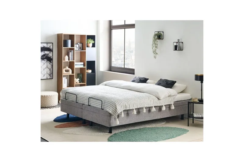 Dubbelsäng Beliani Duke II Beige-Svart, 160x200 cm Grey 160x200 - Møbler - Senge - Dobbeltsenge